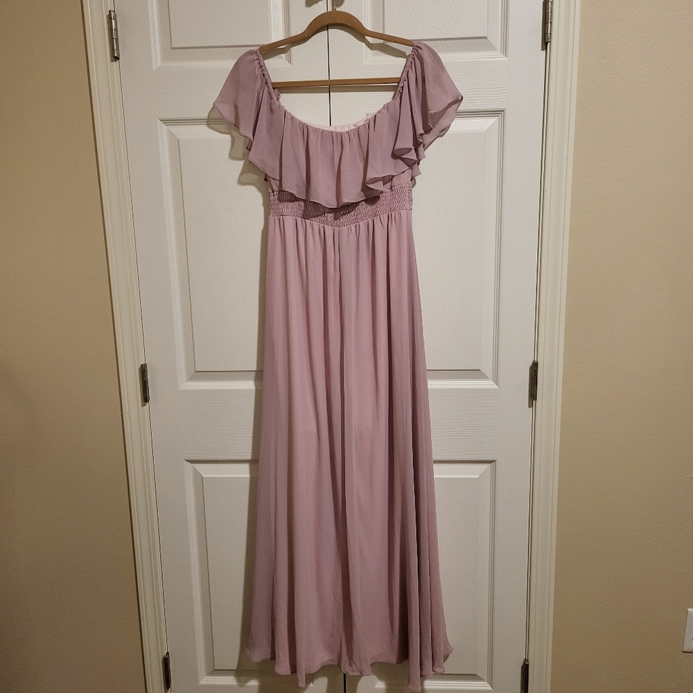 Off-Shoulder Thigh Slit Ruched Formal Dress - Picture 5 of 6